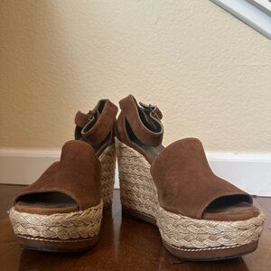 Stuart Weitzman Tan Suede Wedge Sandals